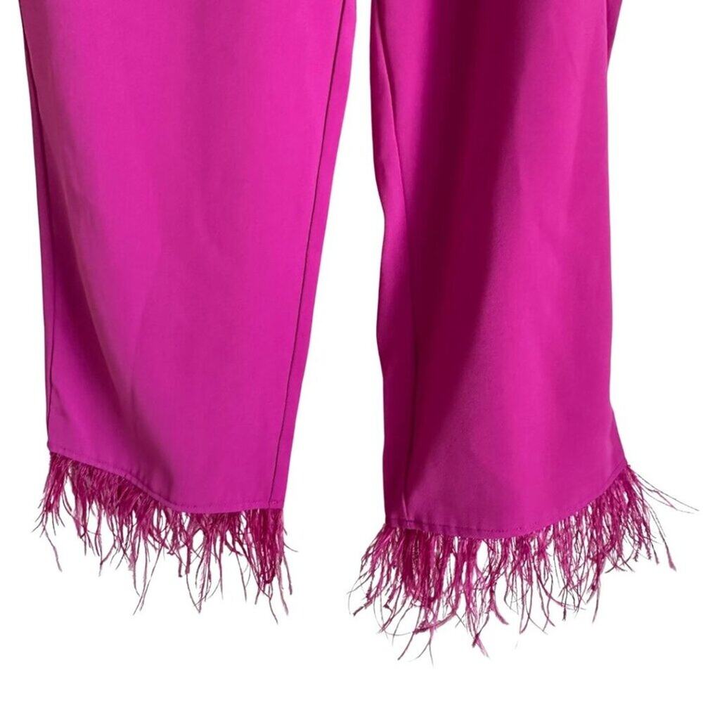 WAYF Pants with Feathers at Leg Hem Fuchsia XS - Picture 2 of 9
